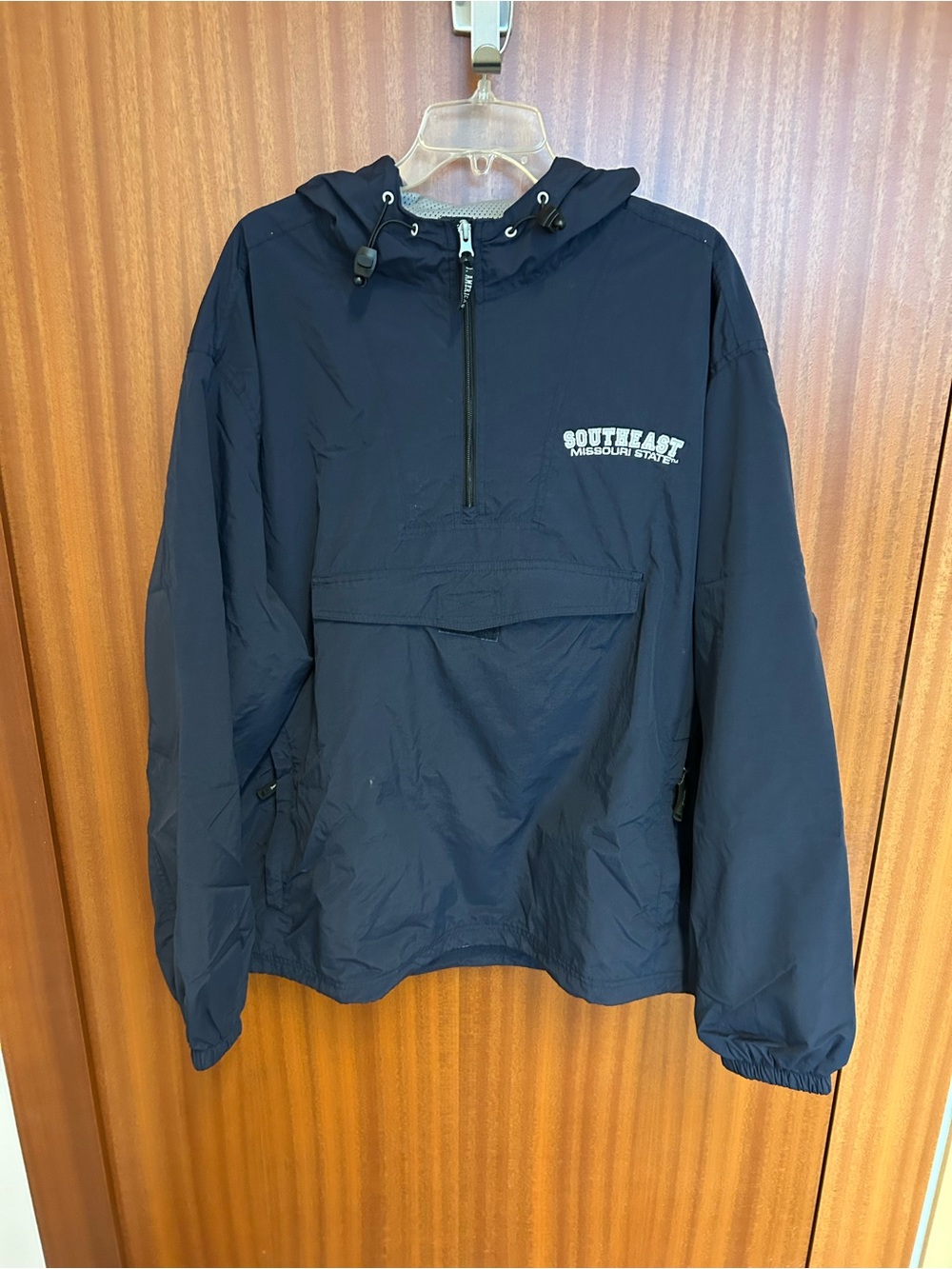 Navy Half-Zip Windbreaker with Southeast logo and hood